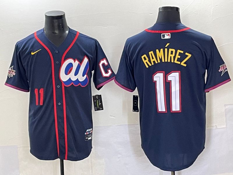 Men 2025 Cleveland Indians #11 Ramirez Blue All star Nike MLB Jersey style 3